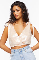 Forever 21 Women's Sequin Tie-Strap Crop Top Blush