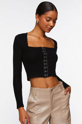 Forever 21 Women's Hook-And-Eye Long-Sleeve Crop Top Black