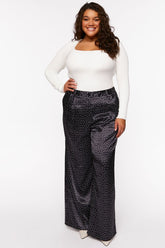 Forever 21 Plus Women's Polka Dot Satin Wide-Leg Pants Black/White