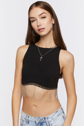 Forever 21 Women's Rhinestone-Trim Crop Top Black