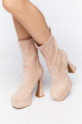 Forever 21 Women's Platform Block Heel Booties Nude