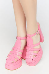 Forever 21 Women's Faux Leather/Pleather Caged Platform Heels Pink