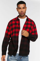 Forever 21 Men's Frayed Buffalo Plaid Dip-Dye Shirt Black/Red