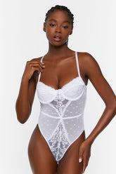 Forever 21 Women's Eyelash Lace Lingerie Bodysuit White