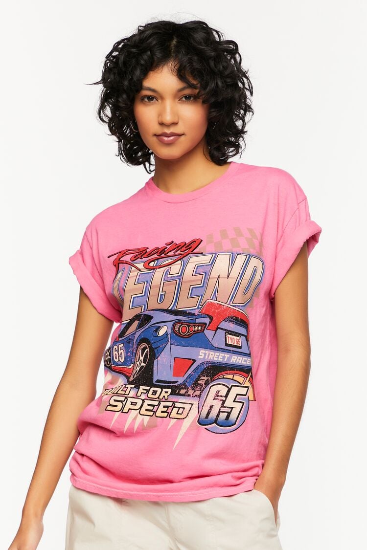 Forever 21 Women's Racing Legend Graphic T-Shirt Pink/Multi