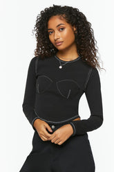 Forever 21 Women's Bustier-Stitched Long-Sleeve Top Black/White