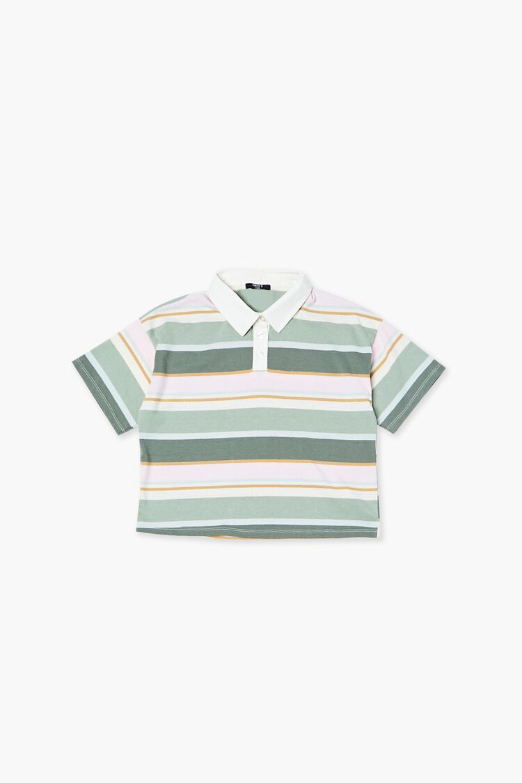 Forever 21 Girls Striped Polo Shirt (Kids) Celadon/Multi