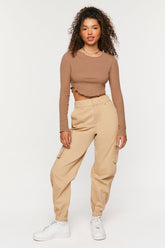 Forever 21 Women's Twill Cargo Joggers Pine Bark