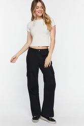 Forever 21 Women's Twill Mid-Rise Cargo Pants Black