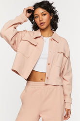 Forever 21 Women's French Terry Cropped Jacket Blush