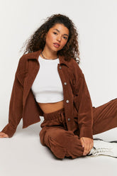 Forever 21 Women's Waffle Corduroy Shacket Chocolate