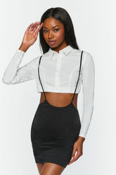 Forever 21 Women's Cropped Shirt & Suspender Combo Dress White/Black