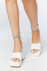 Forever 21 Women's Faux Gem Square-Toe Block Heels White