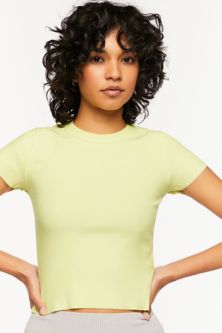 Forever 21 Women's Short-Sleeve Crop Top Butterfly Green