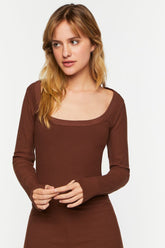 Forever 21 Women's Ribbed Thumbhole Bodysuit Chocolate