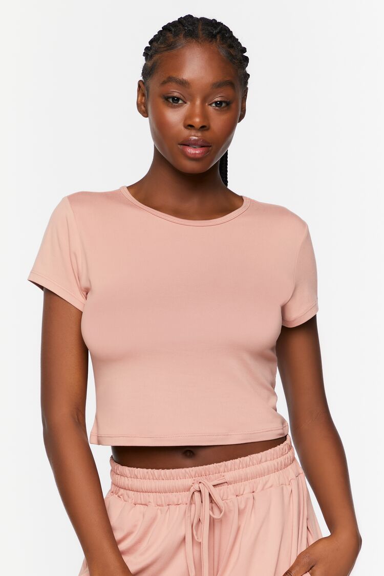 Forever 21 Women's Cropped Lounge T-Shirt Nude Pink