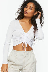 Forever 21 Women's Active Ruched Drawstring Crop Top White