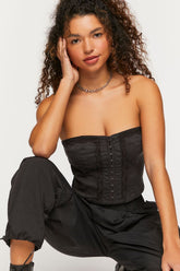 Forever 21 Women's Hook-and-Eye Bustier Crop Top Black