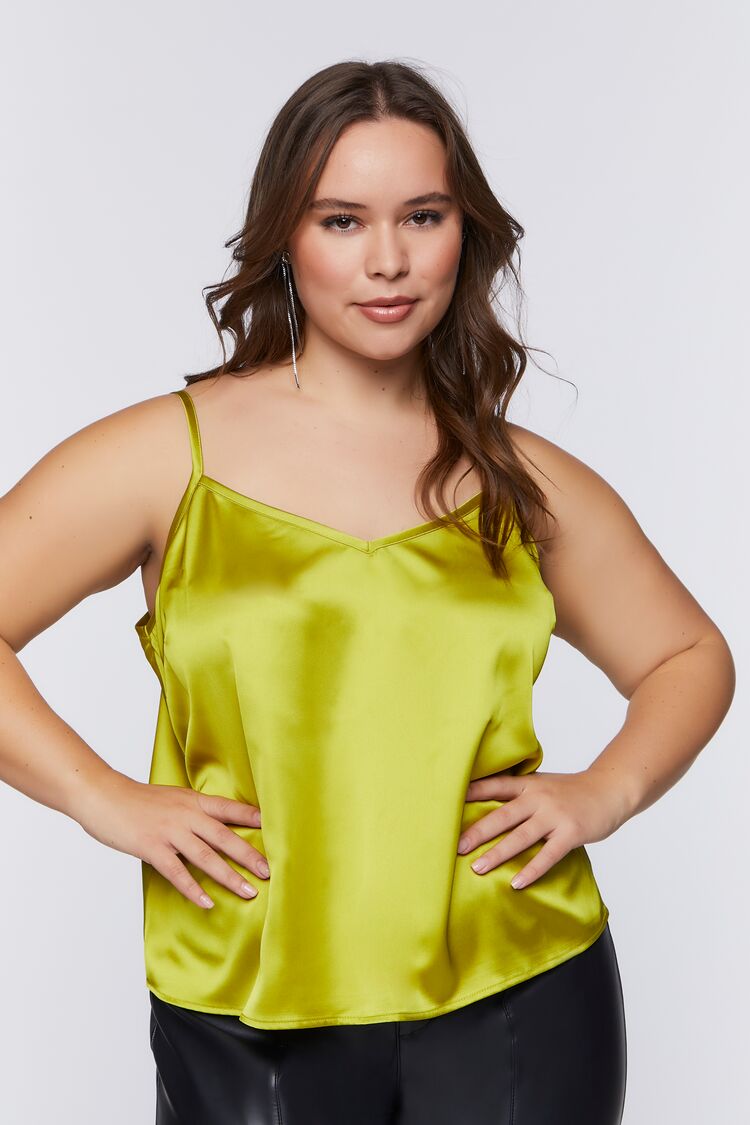 Forever 21 Plus Women's Satin V-Neck Cami Green Apple