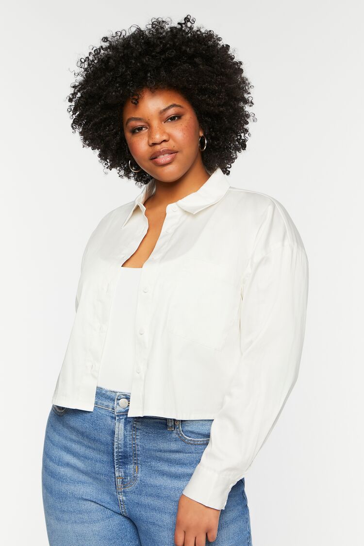 Forever 21 Plus Women's Boxy Long-Sleeve Shirt Bright White