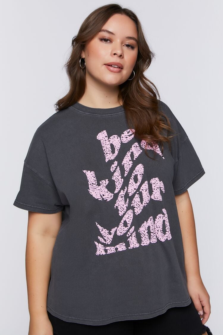 Forever 21 Plus Women's Be Kind Graphic T-Shirt Charcoal/Multi