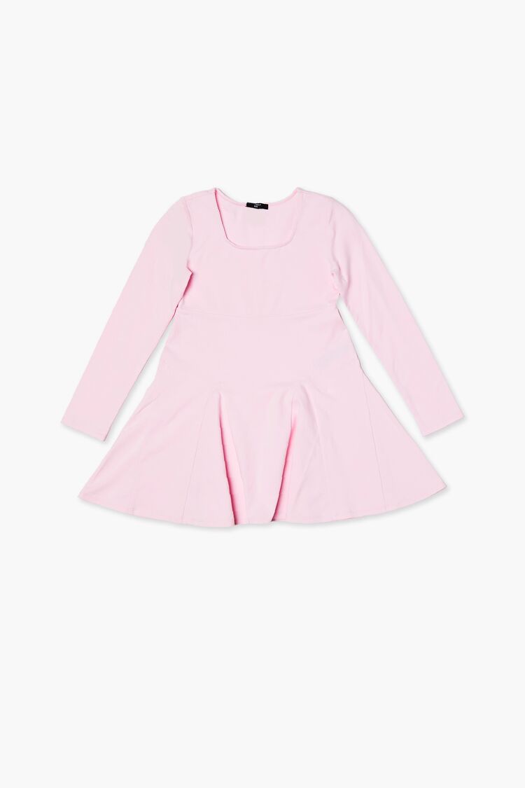 Forever 21 Girls Pleated Long-Sleeve Skater Dress (Kids) Bubble Gum