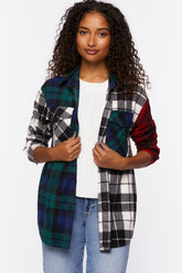 Forever 21 Women's Reworked Mixed Plaid Flannel Shirt Blue/Multi