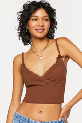 Forever 21 Women's Lace-Trim Surplice Cropped Cami Chocolate