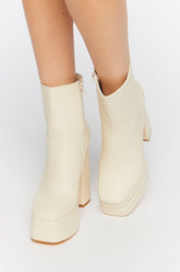 Forever 21 Women's Faux Leather/Pleather Stacked Platform Booties Cream