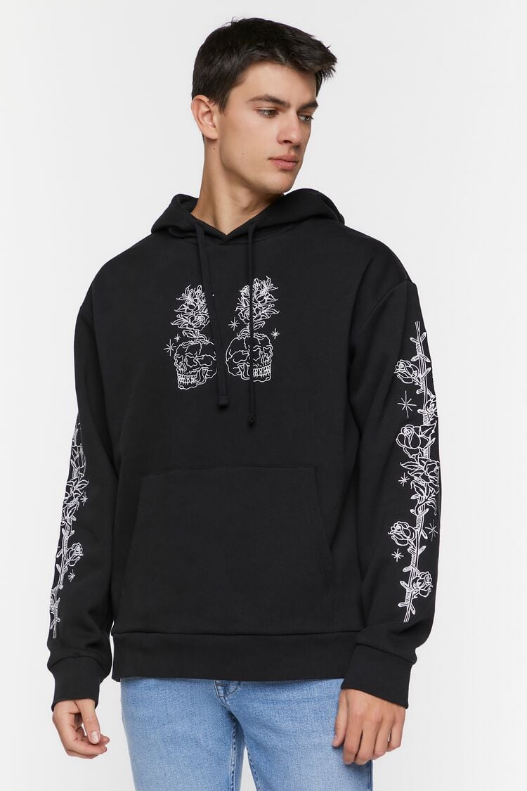 Forever 21 Men's Embroidered Buena Suerte Hoodie Sweatshirt Black/Multi