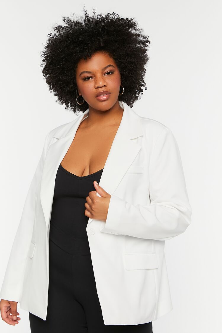 Forever 21 Plus Women's Notched Single-Breasted Blazer Bright White