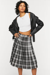 Forever 21 Women's Pleated Plaid Midi Skirt Black/Multi