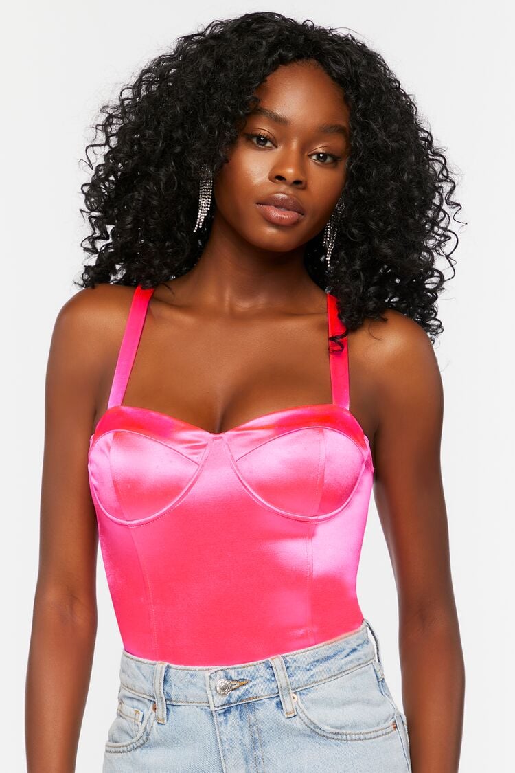 Forever 21 Women's Satin Bustier Bodysuit Pink