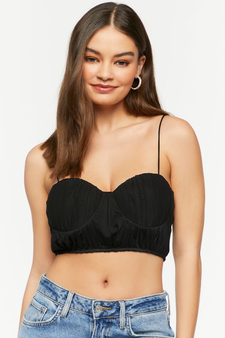 Forever 21 Women's Shirred Cropped Bustier Cami Black