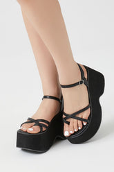 Forever 21 Women's Crisscross Flatform Wedges Black