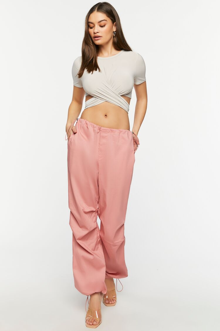 Forever 21 Women's Low-Rise Toggle Parachute Pants Rose