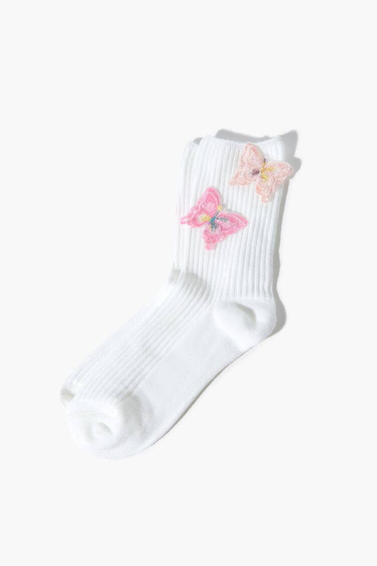 Forever 21 Women's Butterfly Applique Crew Socks White/Multi