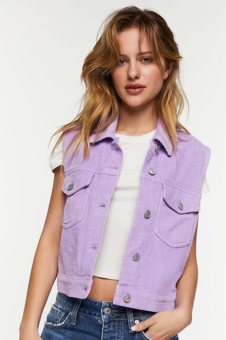 Forever 21 Women's Corduroy Cropped Vest Lavender