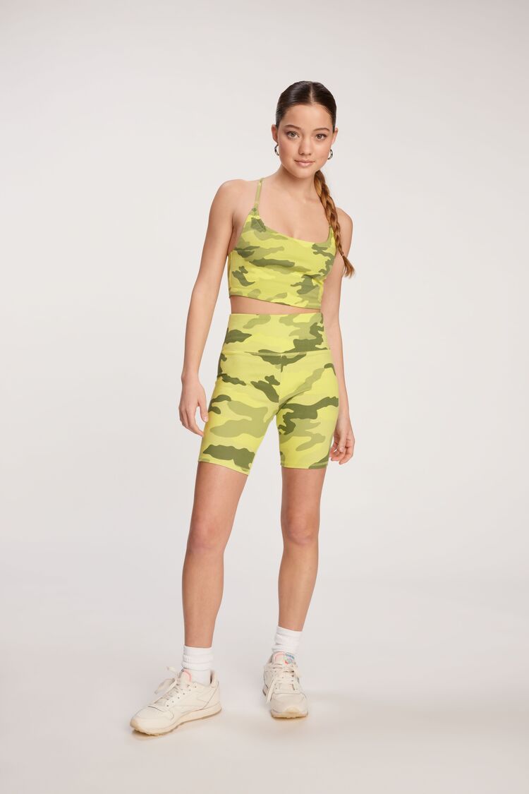 Forever 21 Women's Active Camo Print Biker Shorts Acid Green/Green