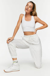 Forever 21 Women's Active Drawstring Zip-Hem Joggers White