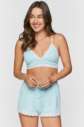 Forever 21 Women's Lace-Trim Lounge Shorts Powder Blue