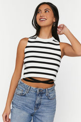 Forever 21 Women's Striped Strappy Sleeveless Crop Top Black/White