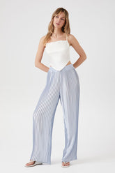 Forever 21 Women's Satin Pleated Wide-Leg Pants Light Blue