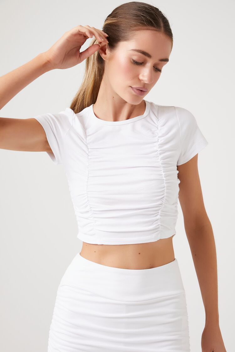 Forever 21 Women's Active Ruched Cropped T-Shirt White
