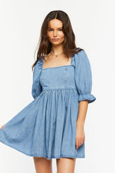 Forever 21 Women's Denim Babydoll Mini Spring/Summer Dress Light Denim