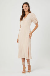 Forever 21 Women's Linen-Blend Wrap Midi Dress Sandshell