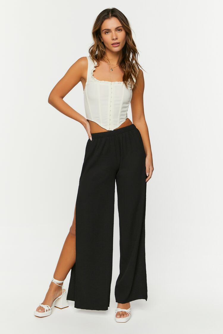 Forever 21 Women's Split Wide-Leg Pants Black