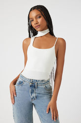 Forever 21 Women's Asymmetrical Mock Neck Cami Bodysuit White