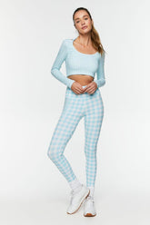 Forever 21 Women's Active Gingham Leggings Powder Blue/White