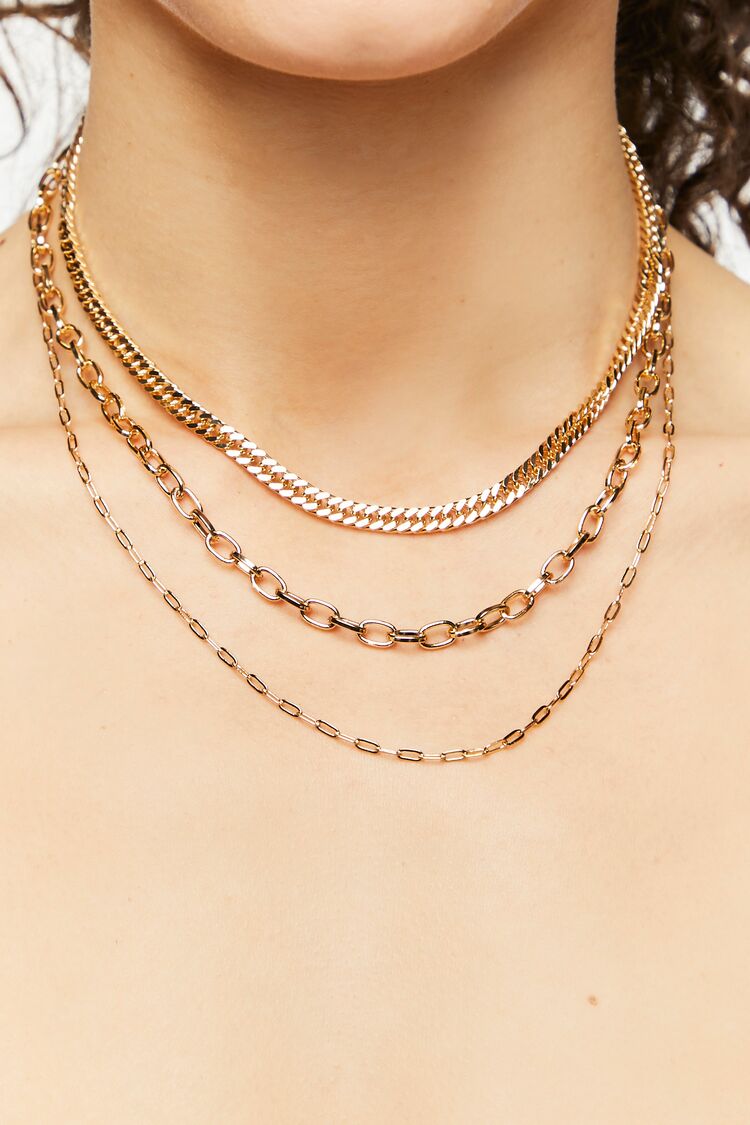 Forever 21 Women's Curb & Anchor Chain Layered Necklace Gold